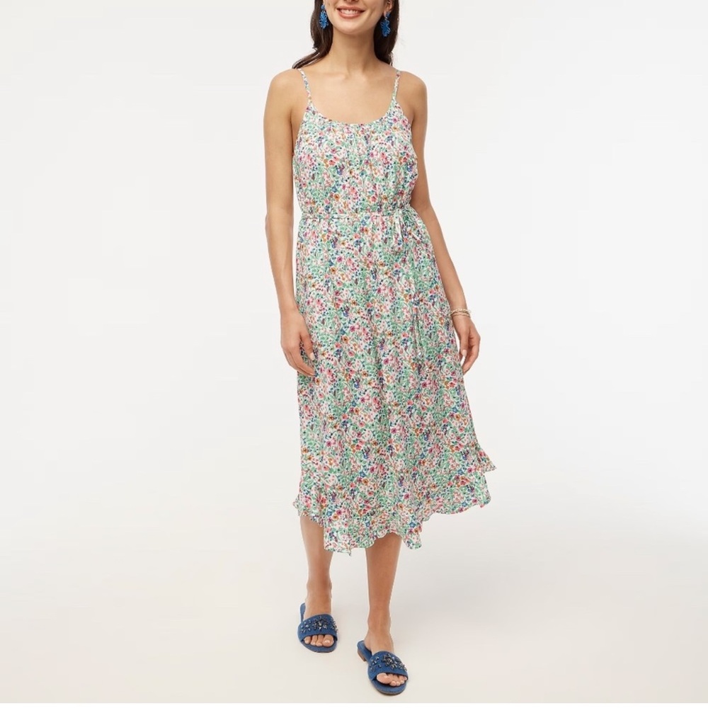 J Crew Factory Ruffled Floral Midi Dress